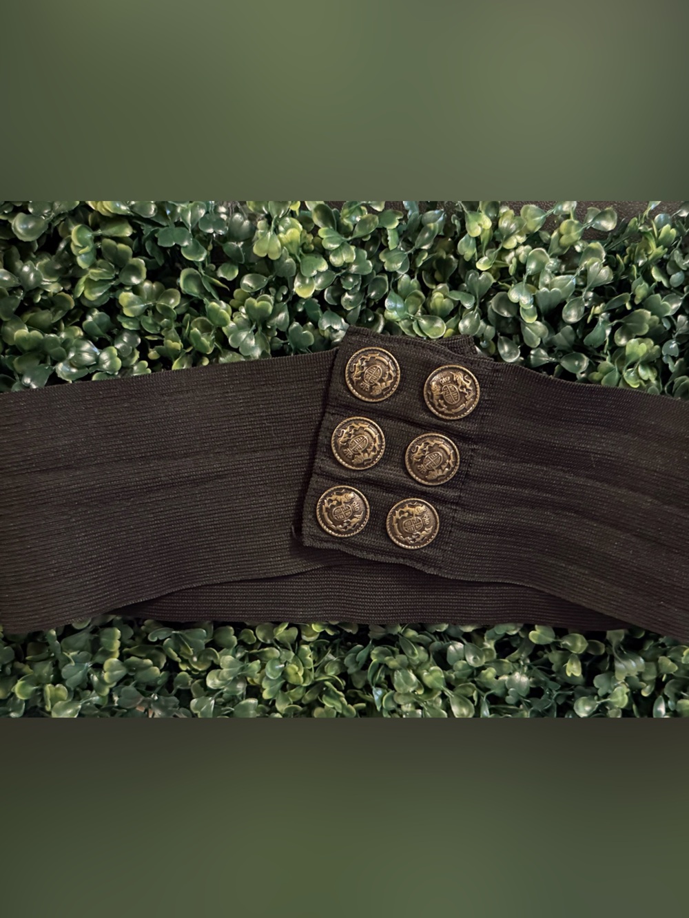 Steampunk Military Crest Button Elastic Cinch Belt – Wide Knit •30”•